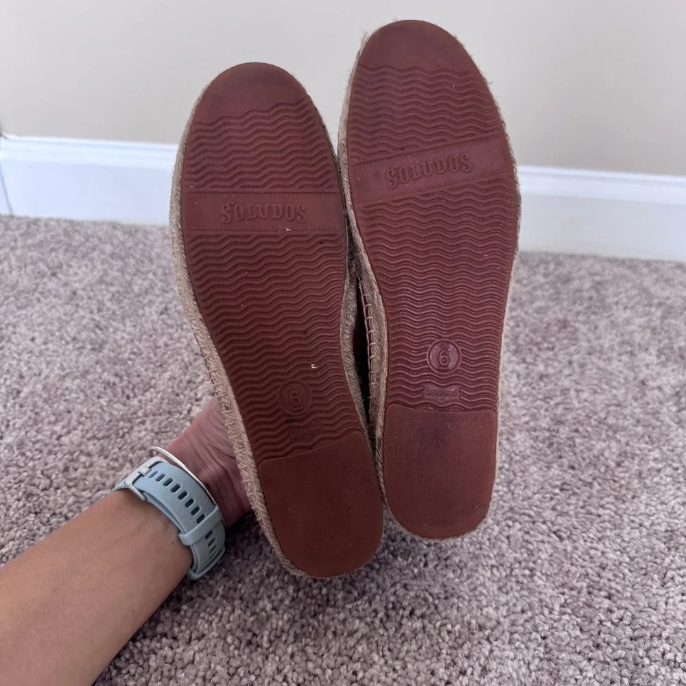 Soludos Womens Tan Brown‎ Leather Smoking Slipper Espadrille Flats Size 6
